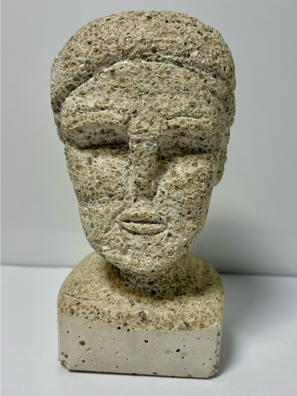 Vintage Brutalist Stone Bust Sculpture Cycladic Mid Century Modern Classic Head